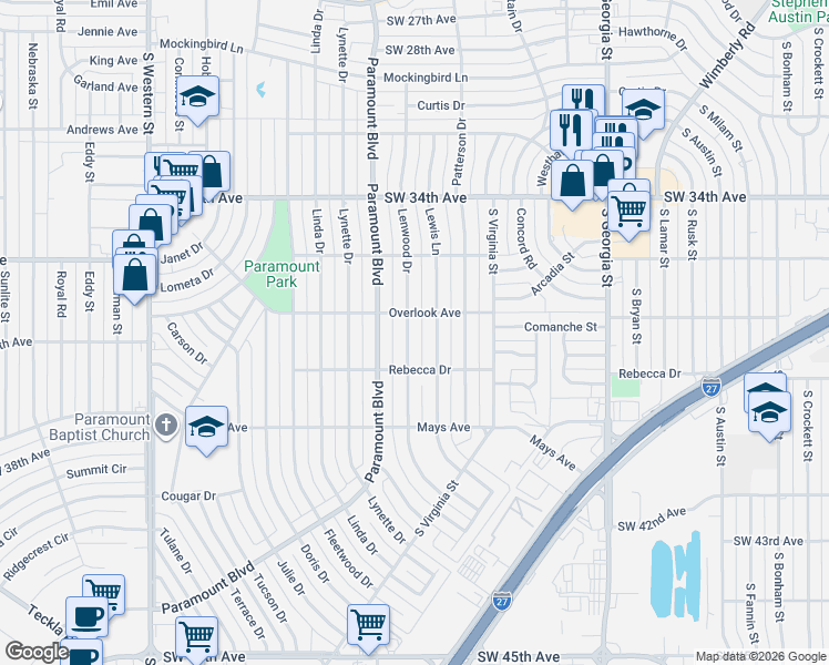 map of restaurants, bars, coffee shops, grocery stores, and more near 3612 Lenwood Drive in Amarillo