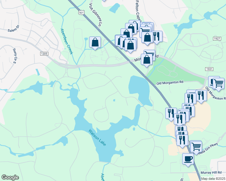 map of restaurants, bars, coffee shops, grocery stores, and more near 210 Lake Dornoch Drive in Pinehurst