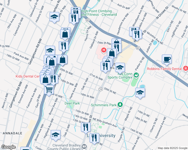 map of restaurants, bars, coffee shops, grocery stores, and more near 2043 Jordan Avenue Northwest in Cleveland