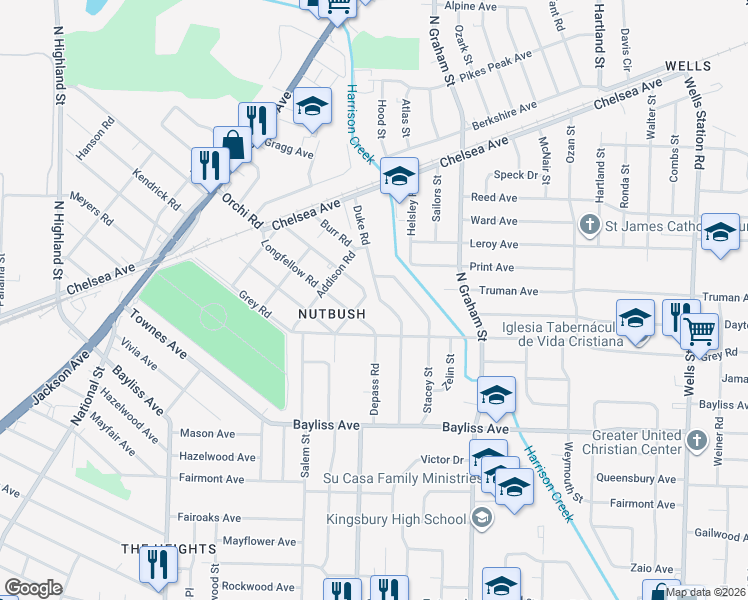 map of restaurants, bars, coffee shops, grocery stores, and more near 3862 Longfellow Road in Memphis