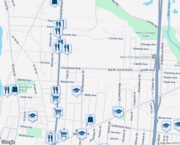 map of restaurants, bars, coffee shops, grocery stores, and more near 781 Firestone Avenue in Memphis