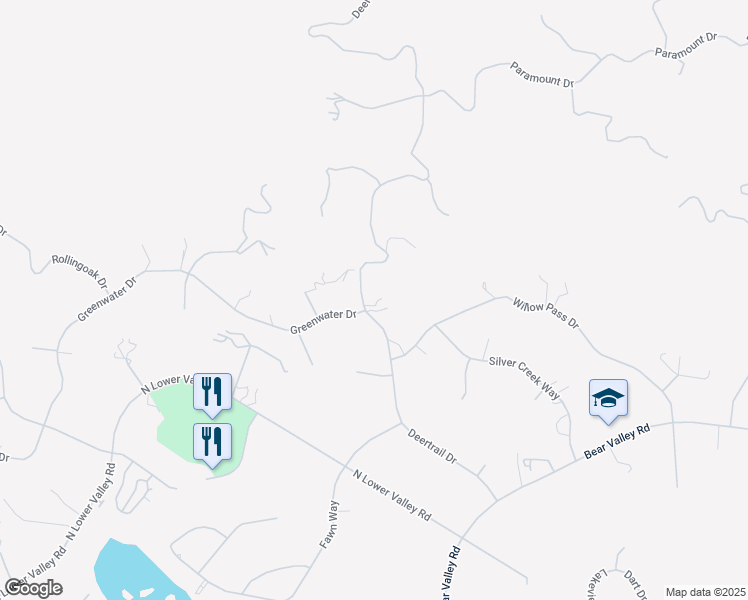 map of restaurants, bars, coffee shops, grocery stores, and more near 24500 Deertrail Drive in Tehachapi