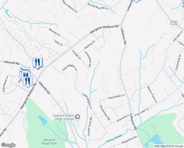 map of restaurants, bars, coffee shops, grocery stores, and more near 3200 Jonesberry Road in Matthews