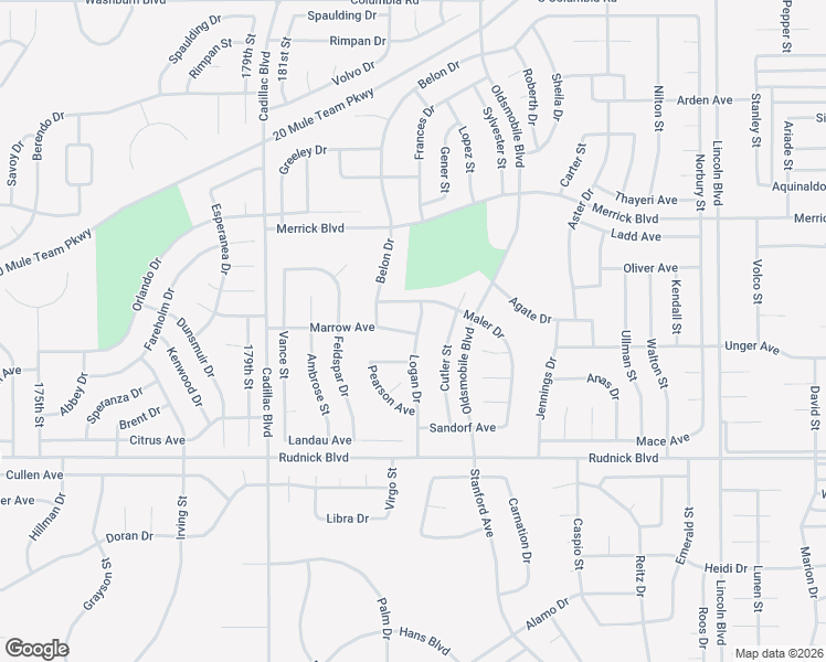 map of restaurants, bars, coffee shops, grocery stores, and more near Logan Drive in California City