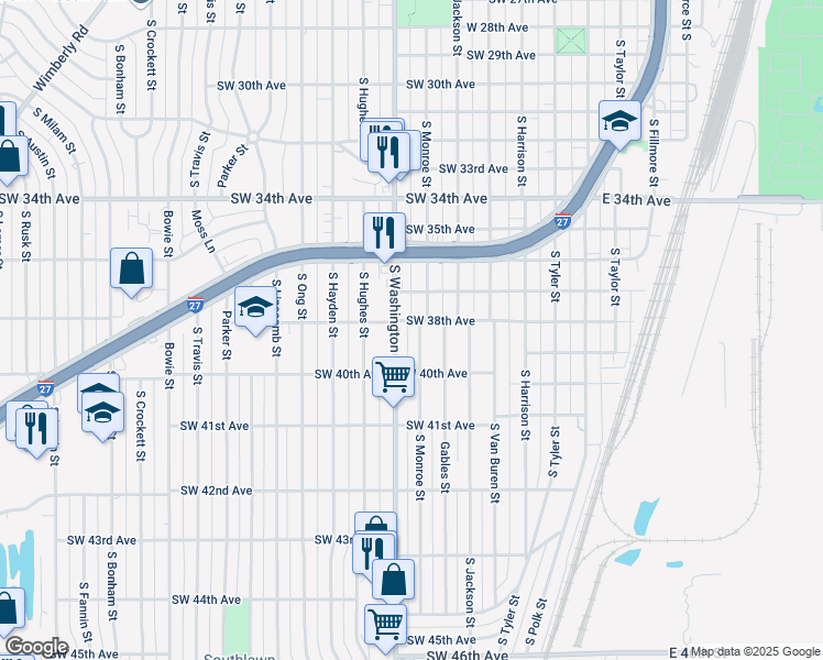 map of restaurants, bars, coffee shops, grocery stores, and more near 3811 South Washington Street in Amarillo