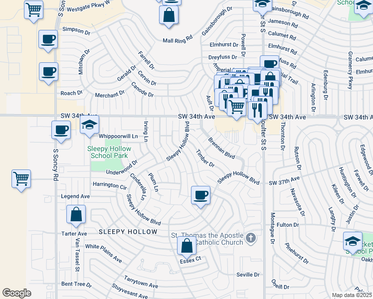 map of restaurants, bars, coffee shops, grocery stores, and more near 3511 Tripp Avenue in Amarillo