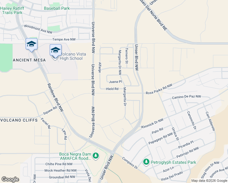 map of restaurants, bars, coffee shops, grocery stores, and more near Squaw Road in Albuquerque