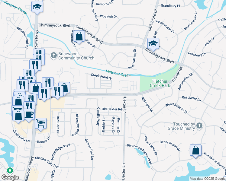 map of restaurants, bars, coffee shops, grocery stores, and more near 8433 Bridge Creek Drive in Memphis