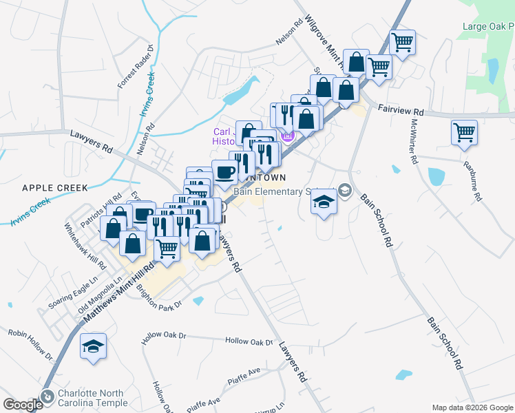 map of restaurants, bars, coffee shops, grocery stores, and more near in Mint Hill