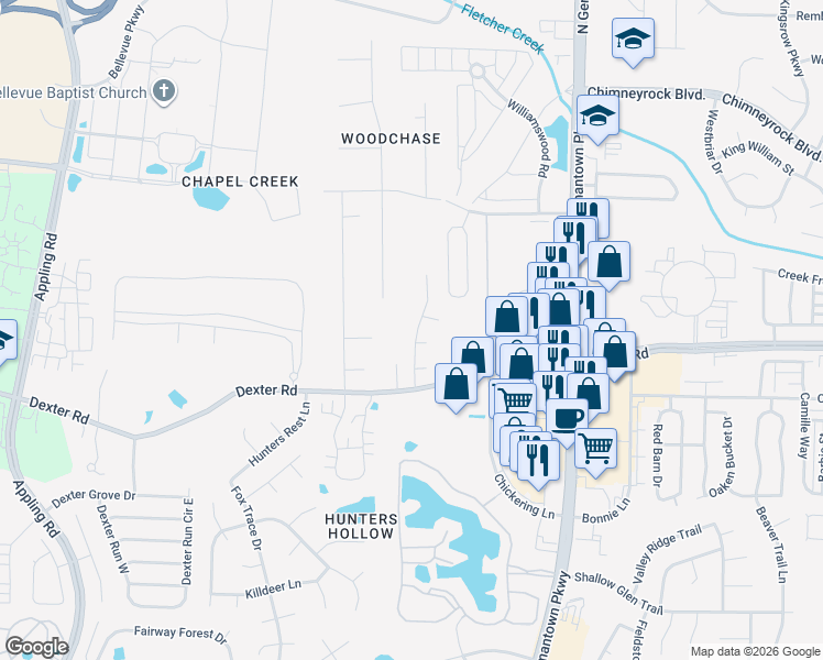 map of restaurants, bars, coffee shops, grocery stores, and more near 1764 Candle Ridge Drive in Memphis