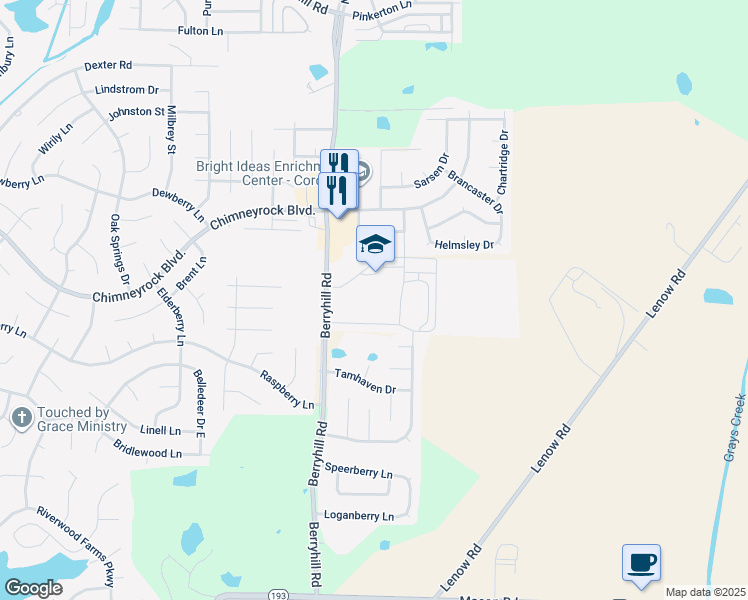 map of restaurants, bars, coffee shops, grocery stores, and more near 1800 Berryhill Road in Memphis