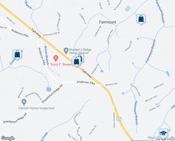 map of restaurants, bars, coffee shops, grocery stores, and more near 3608 Taft Highway in Signal Mountain