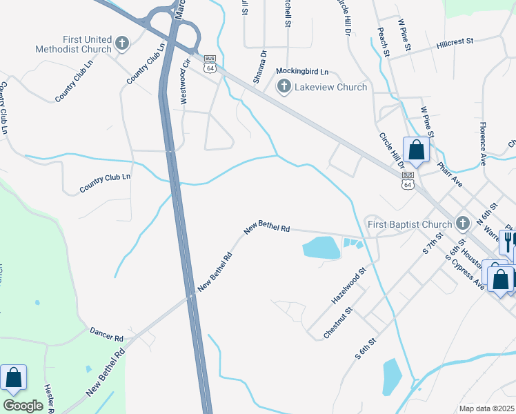 map of restaurants, bars, coffee shops, grocery stores, and more near 187 New Bethel Road in Selmer