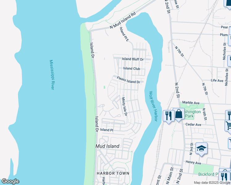 map of restaurants, bars, coffee shops, grocery stores, and more near 1257 Isle Bay Drive in Memphis