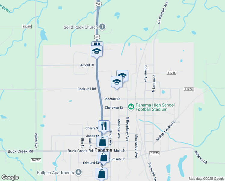 map of restaurants, bars, coffee shops, grocery stores, and more near 700 North Illinois Street in Panama