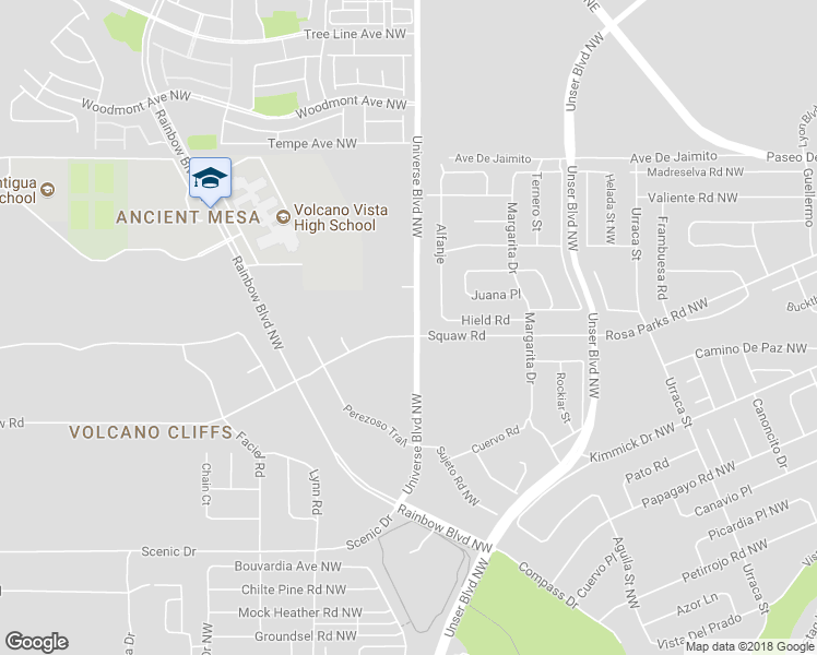 map of restaurants, bars, coffee shops, grocery stores, and more near 7501 Universe Boulevard Northwest in Albuquerque