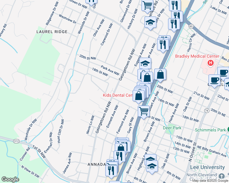 map of restaurants, bars, coffee shops, grocery stores, and more near 1713 Georgetown Road Northwest in Cleveland