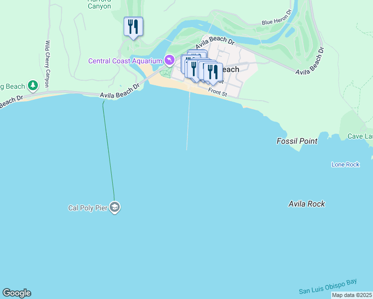 map of restaurants, bars, coffee shops, grocery stores, and more near 2 Avila Beach Pier in Avila Beach