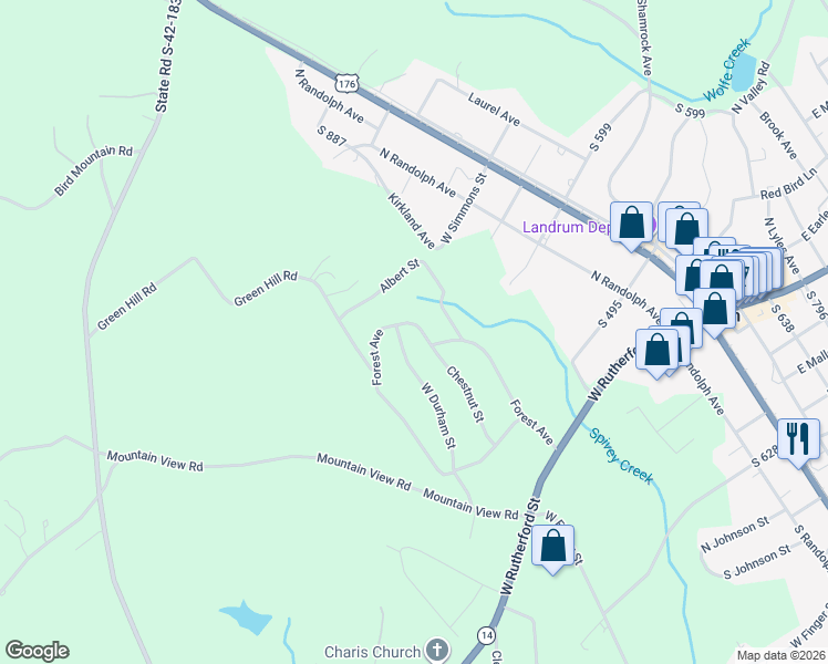 map of restaurants, bars, coffee shops, grocery stores, and more near 311 Forest Avenue in Landrum