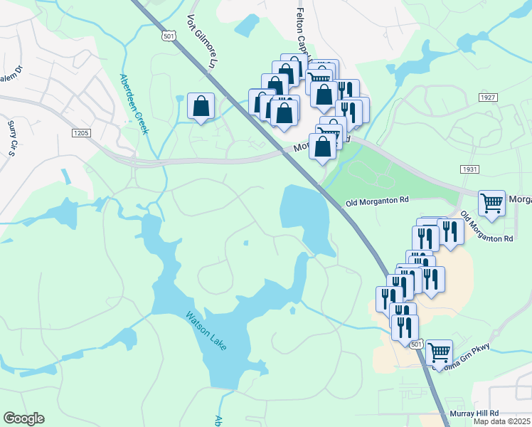 map of restaurants, bars, coffee shops, grocery stores, and more near 235 Lake Dornoch Drive in Pinehurst