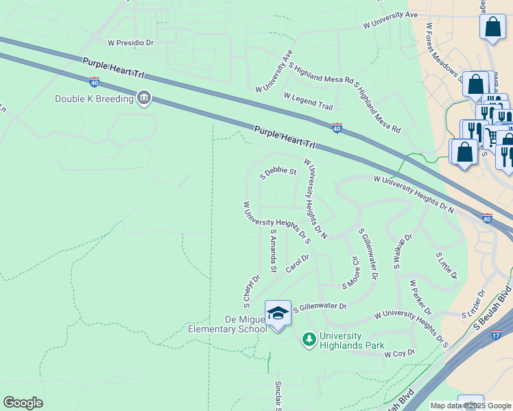 map of restaurants, bars, coffee shops, grocery stores, and more near 3451 South Debbie Street in Flagstaff