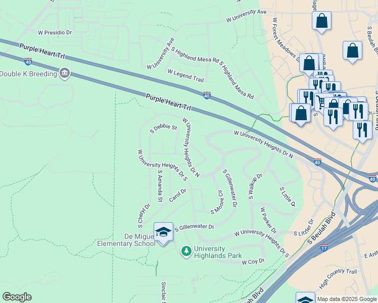 map of restaurants, bars, coffee shops, grocery stores, and more near 1620 West University Heights Drive North in Flagstaff