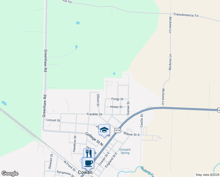 map of restaurants, bars, coffee shops, grocery stores, and more near 718 Anderson Street in Cowan