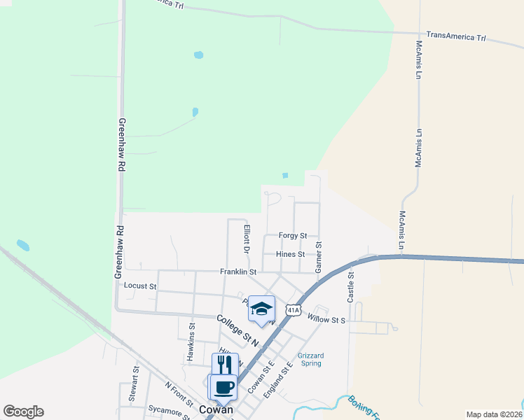 map of restaurants, bars, coffee shops, grocery stores, and more near 718 Anderson Street in Cowan