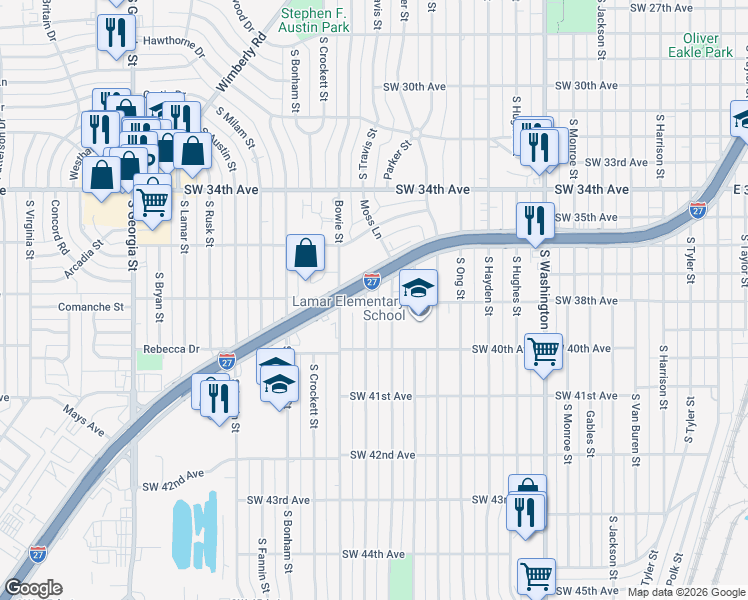map of restaurants, bars, coffee shops, grocery stores, and more near 3913 Canyon Dr in Amarillo