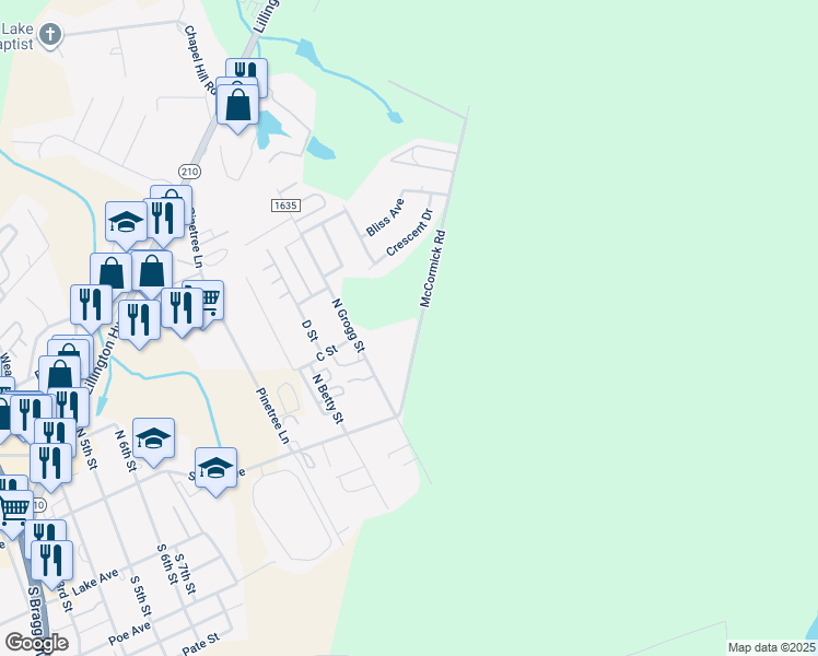 map of restaurants, bars, coffee shops, grocery stores, and more near 219 McCormick Road in Spring Lake