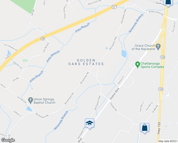 map of restaurants, bars, coffee shops, grocery stores, and more near 6246 Teletha Lane in Chattanooga