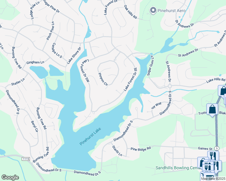 map of restaurants, bars, coffee shops, grocery stores, and more near 4 Holly Knoll Court in Pinehurst