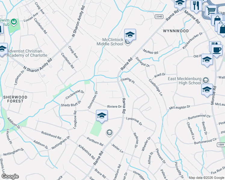 map of restaurants, bars, coffee shops, grocery stores, and more near in Charlotte