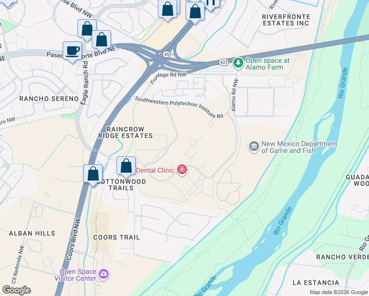 map of restaurants, bars, coffee shops, grocery stores, and more near 8300 Coors Boulevard Northwest in Albuquerque