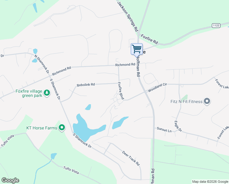 map of restaurants, bars, coffee shops, grocery stores, and more near 17 Foxfire Boulevard in Jackson Springs