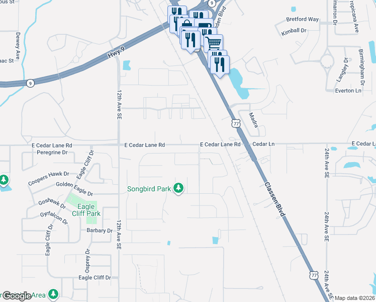 map of restaurants, bars, coffee shops, grocery stores, and more near 1623 Fulwider Lane in Norman