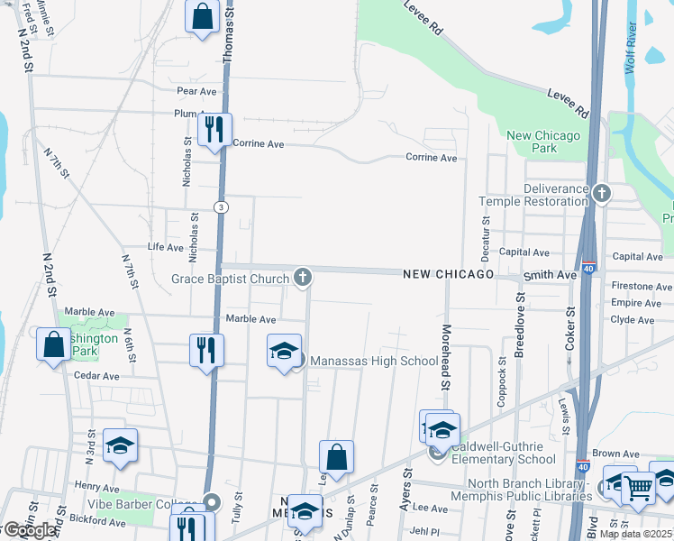 map of restaurants, bars, coffee shops, grocery stores, and more near 781 Firestone Avenue in Memphis
