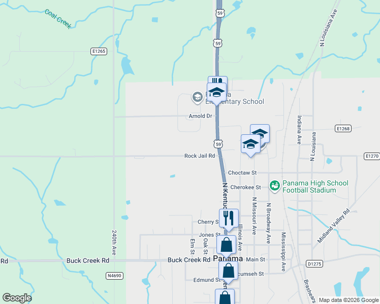 map of restaurants, bars, coffee shops, grocery stores, and more near 202 Rock Jail Road in Panama