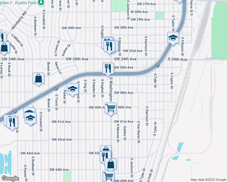 map of restaurants, bars, coffee shops, grocery stores, and more near 3705 South Washington Street in Amarillo