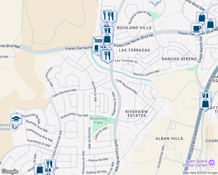 map of restaurants, bars, coffee shops, grocery stores, and more near in Albuquerque