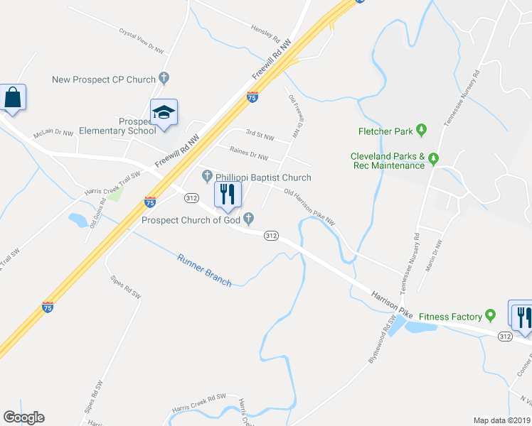 map of restaurants, bars, coffee shops, grocery stores, and more near 2209 Old Harrison Pike Northwest in Cleveland