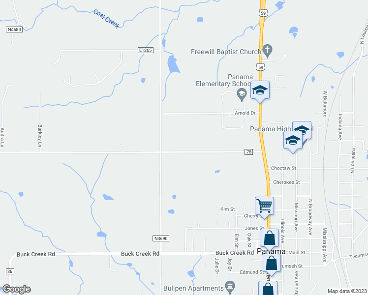 map of restaurants, bars, coffee shops, grocery stores, and more near 408 Rock Jail Road in Bokoshe