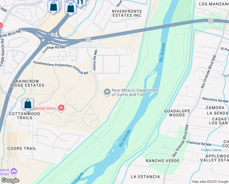 map of restaurants, bars, coffee shops, grocery stores, and more near 7816 Alamo Road Northwest in Albuquerque