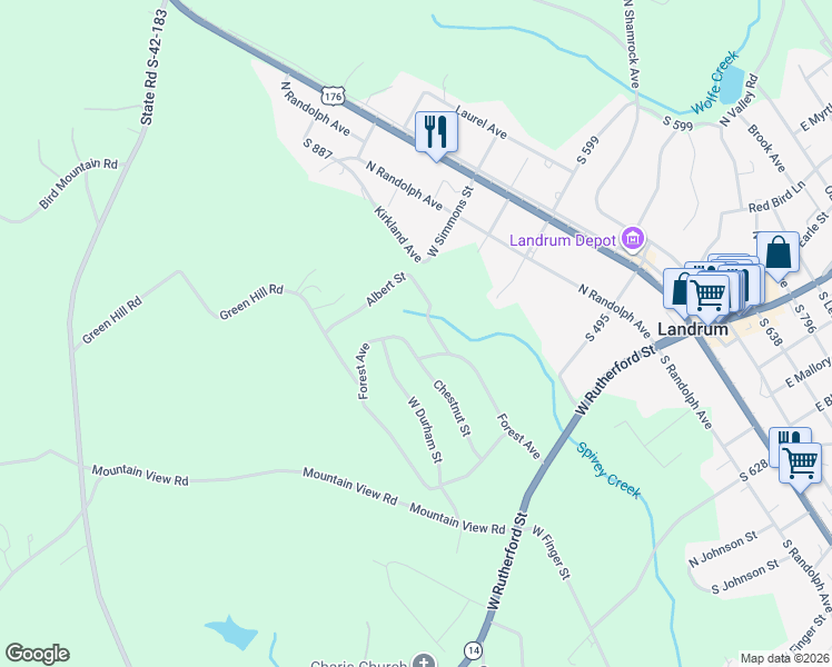 map of restaurants, bars, coffee shops, grocery stores, and more near 311 Forest Avenue in Landrum