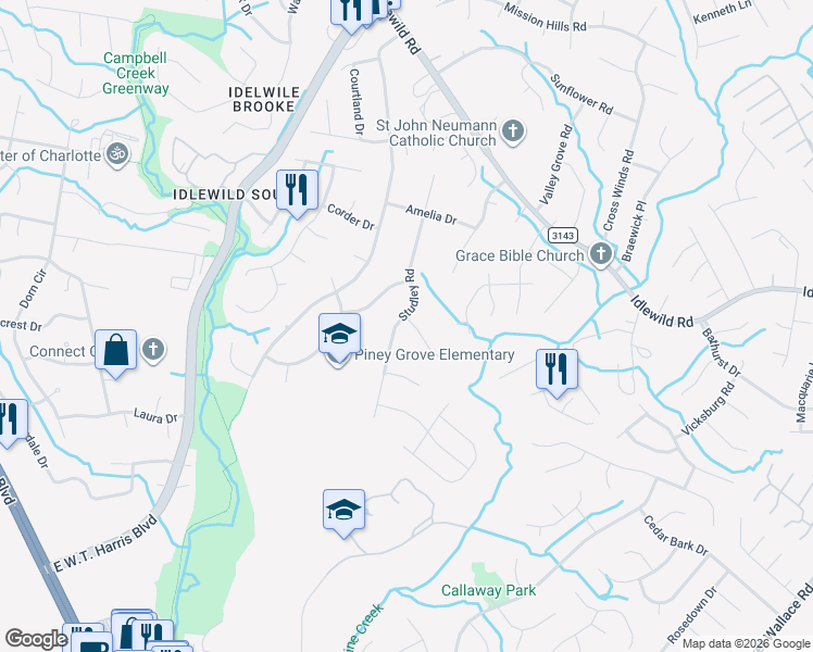 map of restaurants, bars, coffee shops, grocery stores, and more near 2728 Studley Road in Charlotte