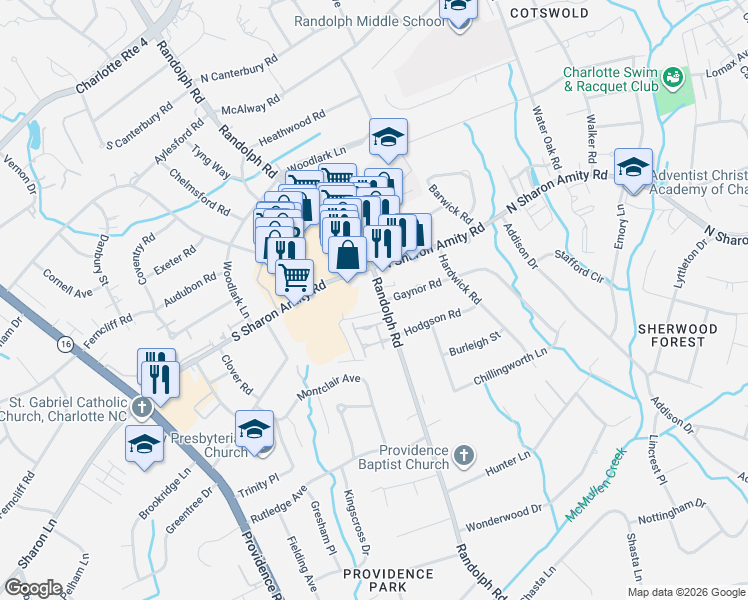 map of restaurants, bars, coffee shops, grocery stores, and more near in Charlotte