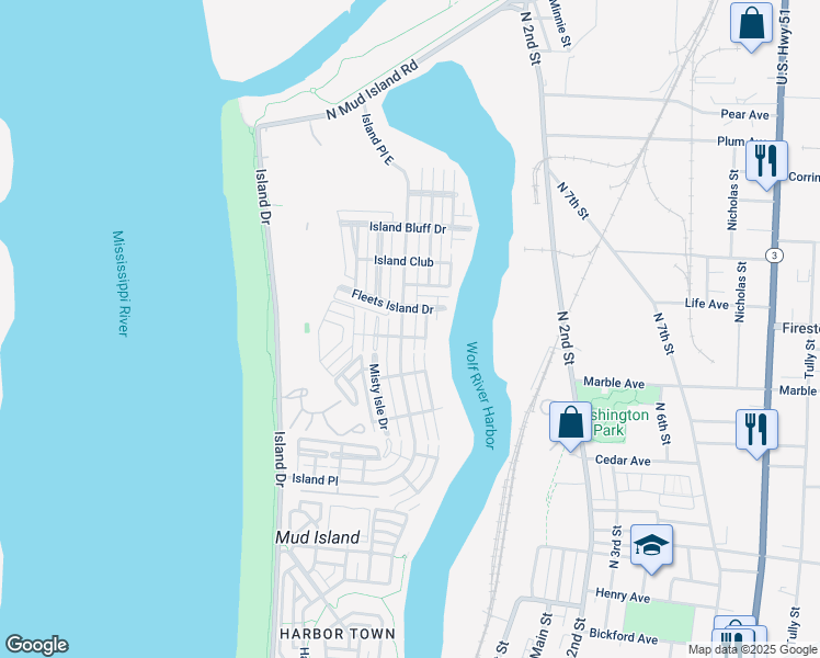 map of restaurants, bars, coffee shops, grocery stores, and more near 1270 Island Place East in Memphis