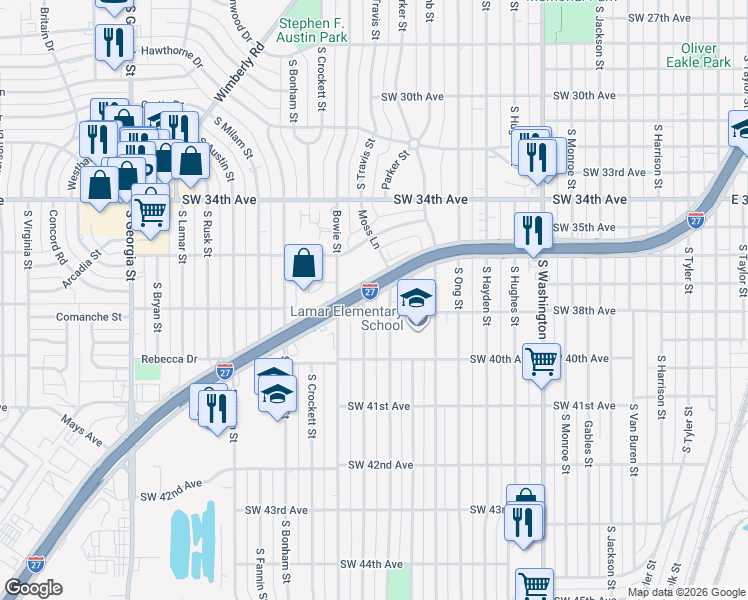 map of restaurants, bars, coffee shops, grocery stores, and more near 3913 Canyon Drive in Amarillo