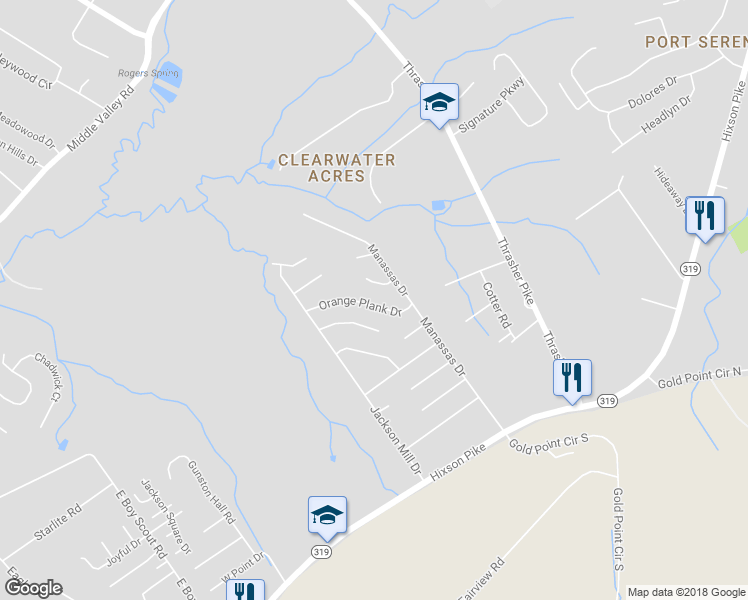 map of restaurants, bars, coffee shops, grocery stores, and more near 6559 Orange Plank Drive in Middle Valley