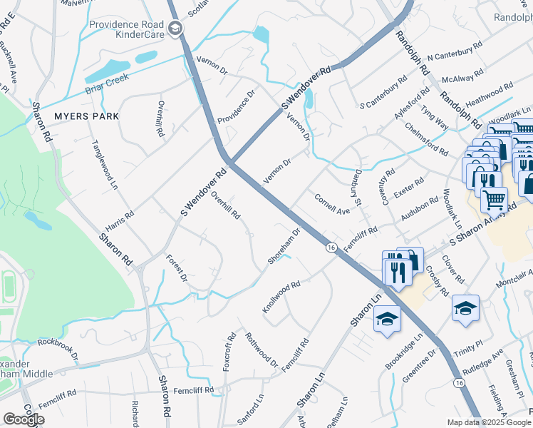 map of restaurants, bars, coffee shops, grocery stores, and more near 2336 Providence Road in Charlotte